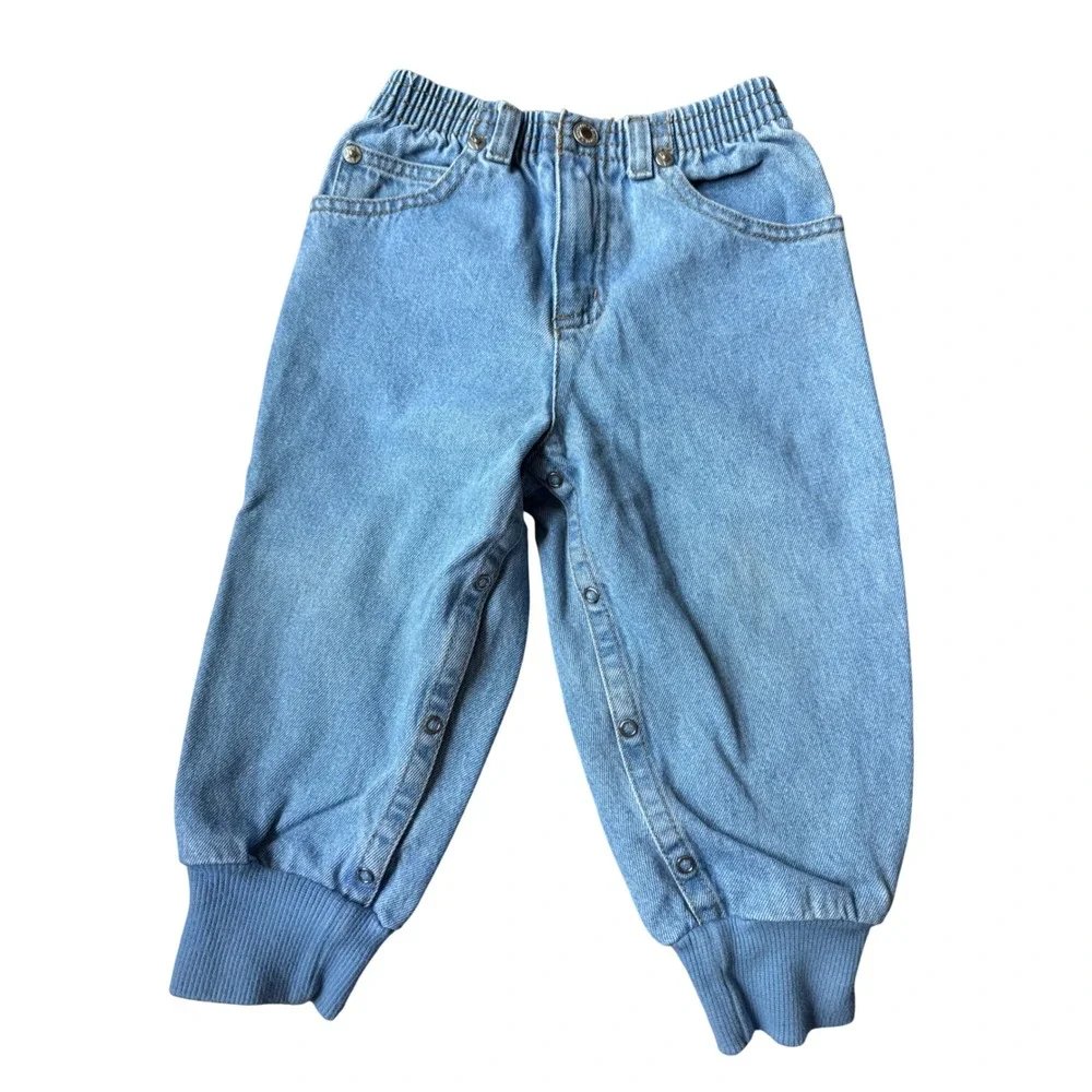 Vintage Gymboree Kids Light Wash Denim Jogger Jeans Snap Leg Blue Size XS